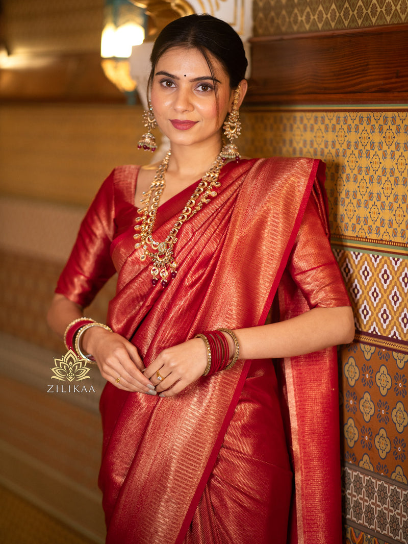 Scarlet Red Kanchipuram Silk Saree