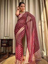 Sangria Wine Banarasi Khaddi Weaved Georgette Saree