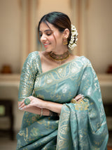 Turquoise Green Banarasi Uppada Silk Saree