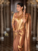 Caramel Gold Kanchipuram Tissue Silk Saree