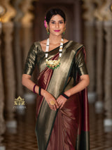 Maroon with Bottle Green  Kanchipuram Silk Saree