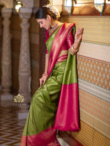 Mehendi Green with Rani Kanchipuram Silk Saree