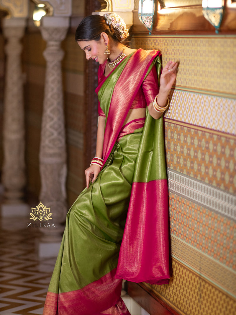 Mehendi Green with Rani Kanchipuram Silk Saree