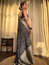 Midnight Blue Banarasi Khaddi Weaved Georgette Saree