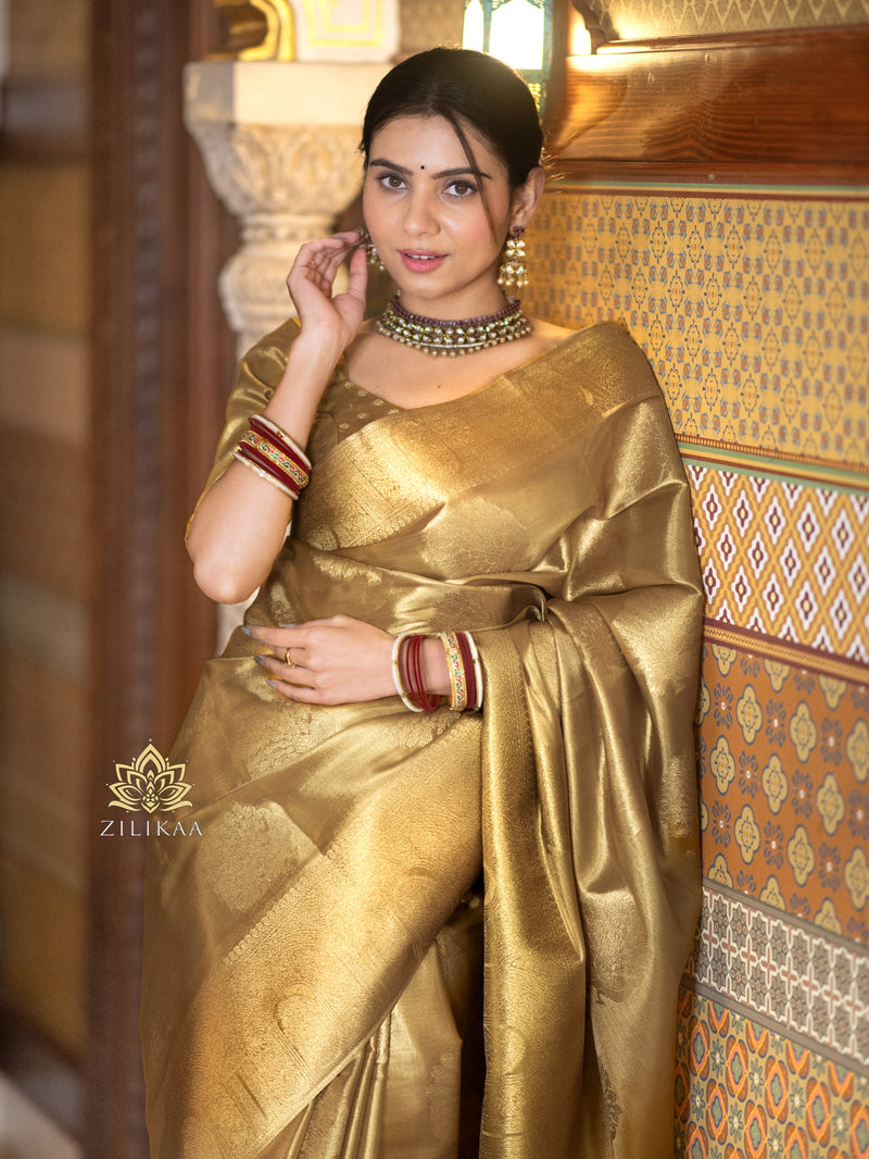 Luna Kanchipuram Tissue Silk Saree - LTS94 Teal Green main image 1