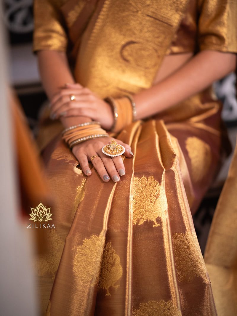 Caramel Gold Kanchipuram Tissue Silk Saree