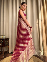 Sangria Wine Banarasi Khaddi Weaved Georgette Saree