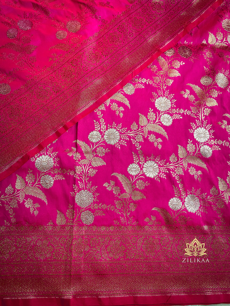 Queen Pink Banarasi Katan Silk Saree