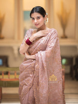 Orchid Pink Gota Embroidery French Silk Saree