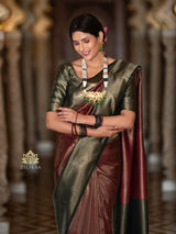 Maroon with Bottle Green  Kanchipuram Silk Saree