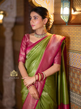 Mehendi Green with Rani Kanchipuram Silk Saree