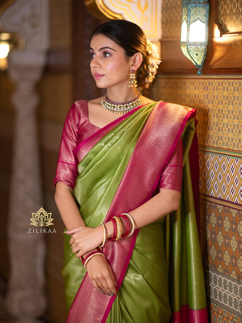 Mehendi Green with Rani Kanchipuram Silk Saree