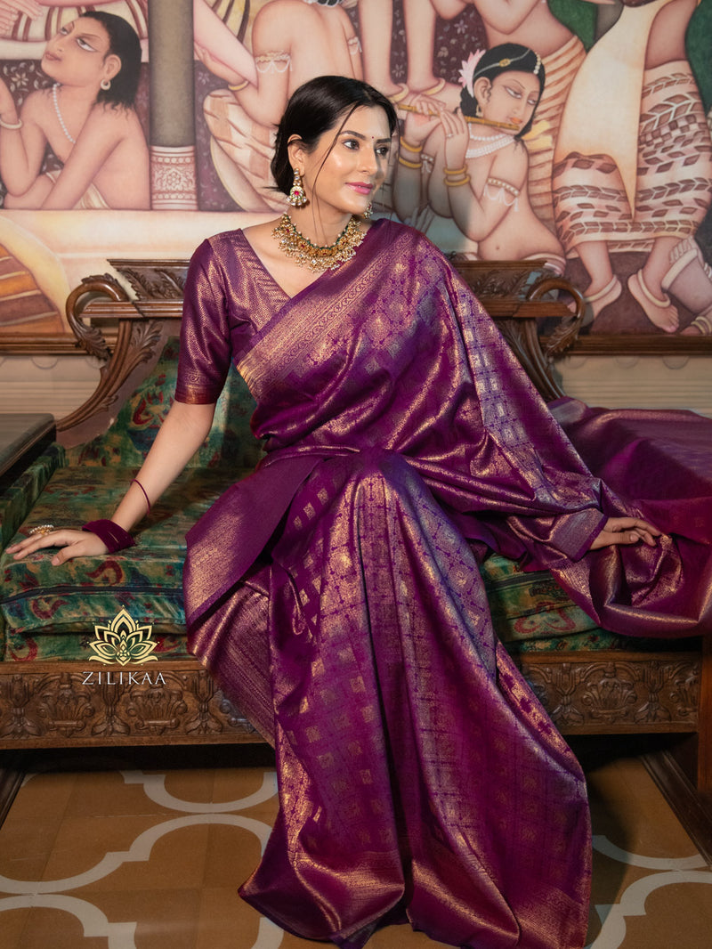 Eggplant Purple Kanjeevaram Silk Saree