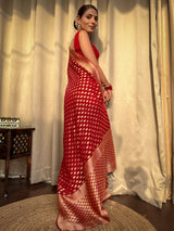 Scarlet Red Banarasi Khaddi Weaved Georgette Saree