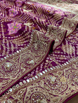 Plum Wine Zardozi Handwork Patola Munga Silk Saree
