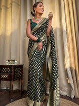 Bottle Green Banarasi Khaddi Weaved Georgette Saree