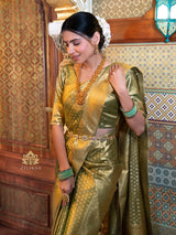 Olive Green Kanchipuram Tissue Silk Saree