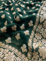Bottle Green Banarasi Khaddi Weaved Georgette Saree