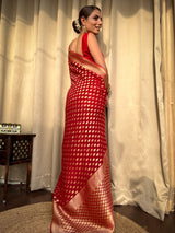 Scarlet Red Banarasi Khaddi Weaved Georgette Saree