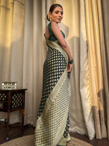 Bottle Green Banarasi Khaddi Weaved Georgette Saree