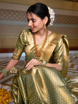 Olive Green Kanchipuram Tissue Silk Saree