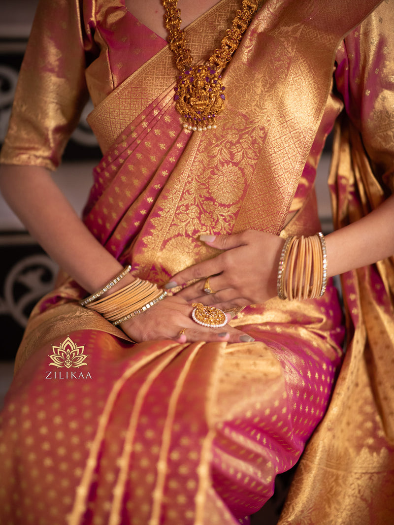 Salmon Pink Kanchipuram Tissue Silk Saree