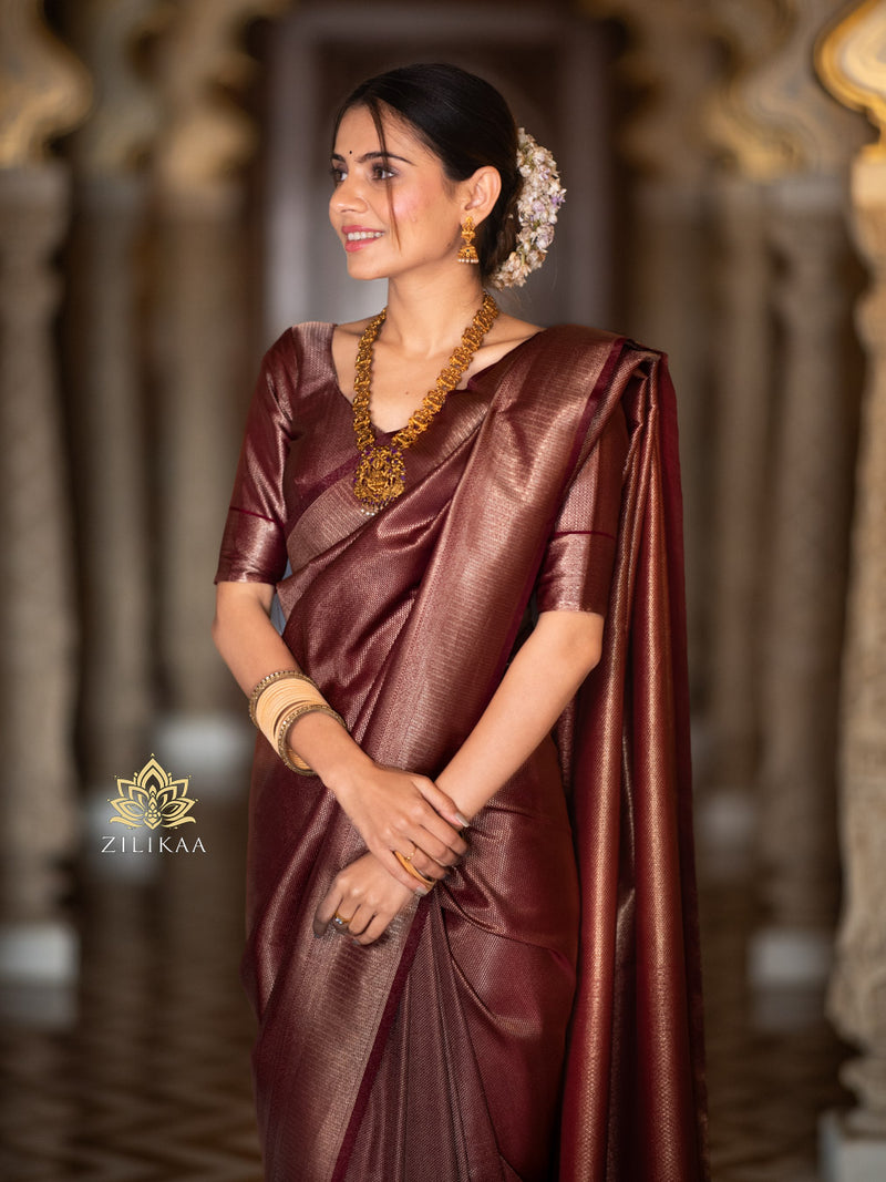 Sangria Maroon  Kanchipuram Silk Saree