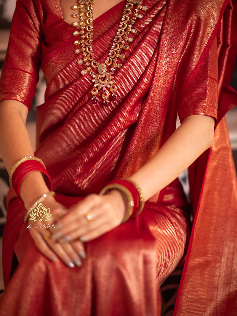 Scarlet Red Kanchipuram Silk Saree