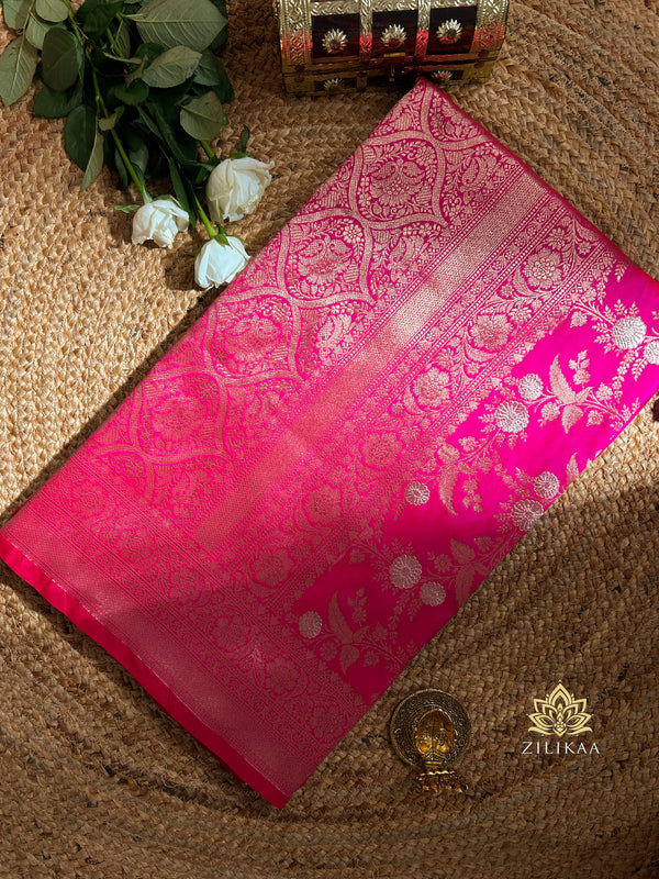 Queen Pink Banarasi Katan Silk Saree