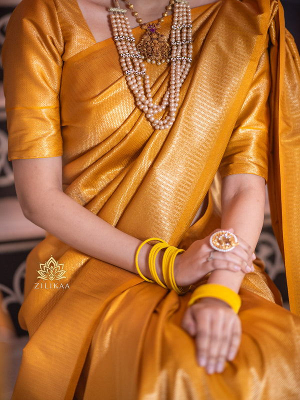 Medallion Golden Yellow Kanchipuram Silk Saree