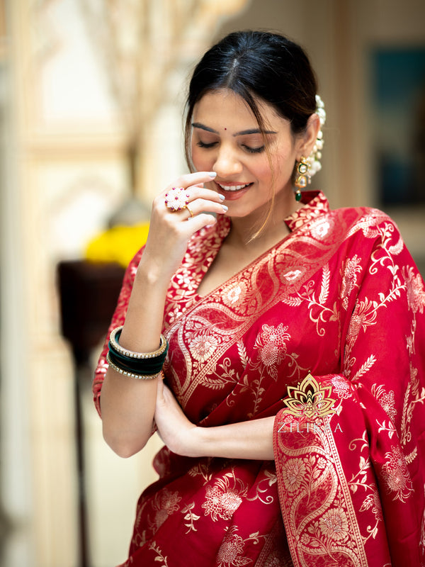 Scarlet Red Banarasi Uppada Silk Saree