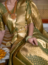 Olive Green Kanchipuram Tissue Silk Saree