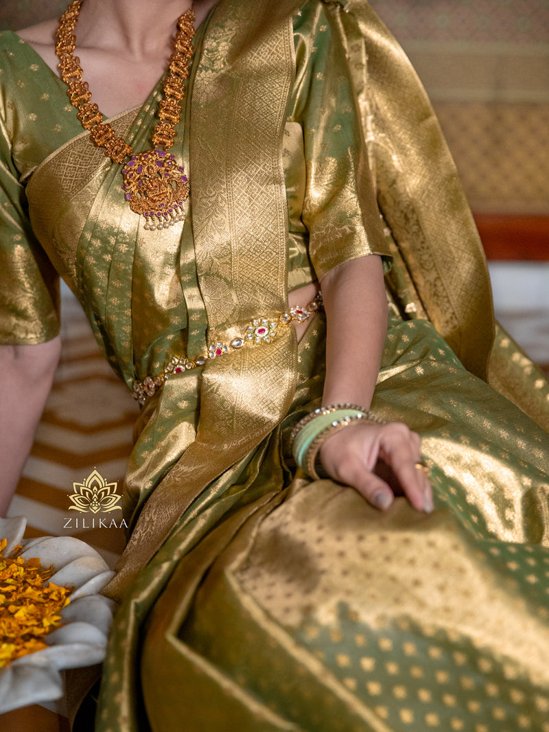 Olive Green Kanchipuram Tissue Silk Saree