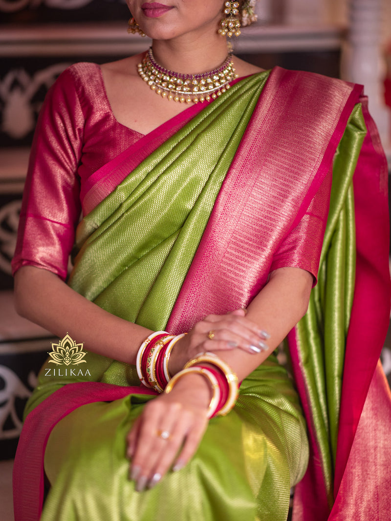 Mehendi Green with Rani Kanchipuram Silk Saree