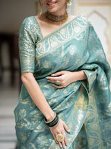 Turquoise Green Banarasi Uppada Silk Saree