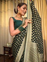 Bottle Green Banarasi Khaddi Weaved Georgette Saree