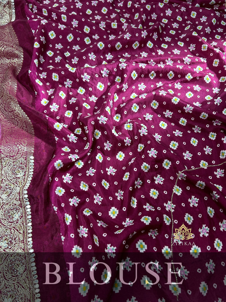 Plum Wine Zardozi Handwork Patola Munga Silk Saree