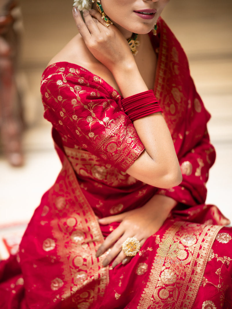 Scarlet Red Banarasi Uppada Silk Saree