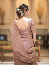 Orchid Pink Gota Embroidery French Silk Saree