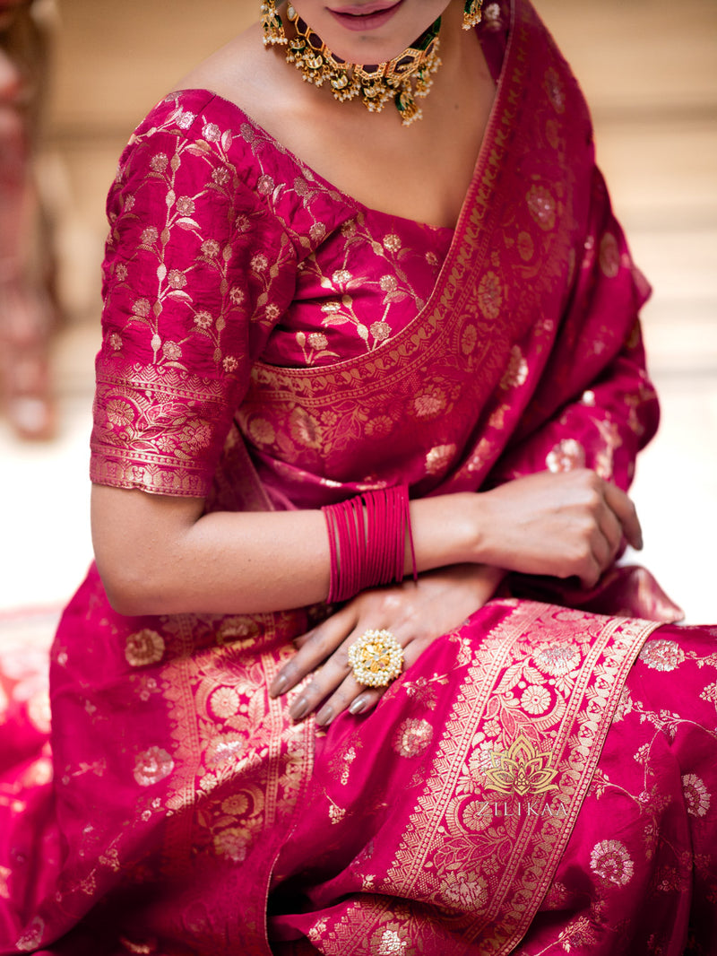 Queen Pink Banarasi Uppada Silk Saree