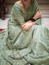 Fern Green Gota Embroidery French Silk Saree