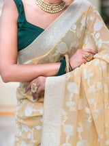 Daffodil Yellow Antique Silver Zari Khaddi Weaved Georgette Saree