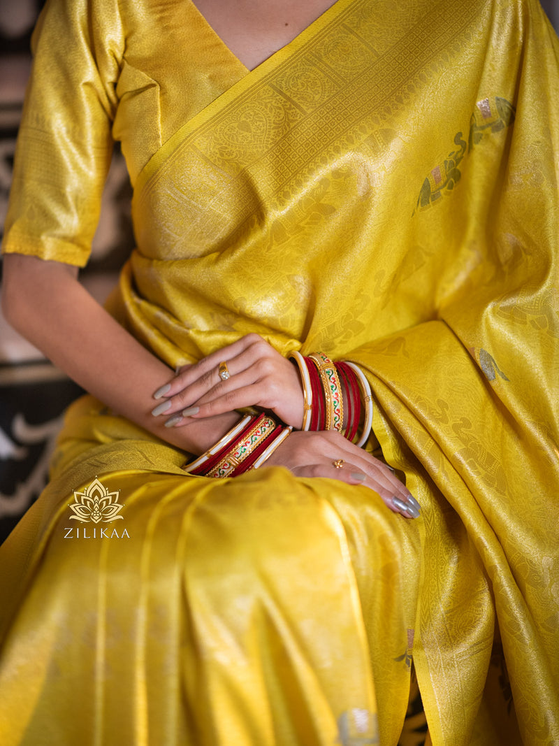 Lemon Yellow Kanjeevaram Silk Saree