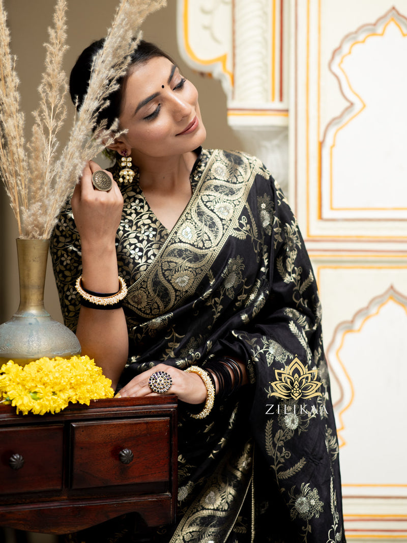 Midnight Black Uppada Silk Saree