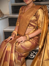 Caramel Gold Kanchipuram Tissue Silk Saree