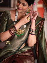 Maroon with Bottle Green  Kanchipuram Silk Saree