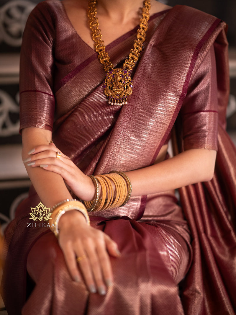 Sangria Maroon  Kanchipuram Silk Saree