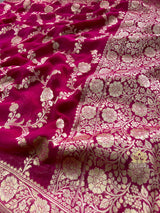 Queen Pink Banarasi Khaddi Weaved Georgette Saree
