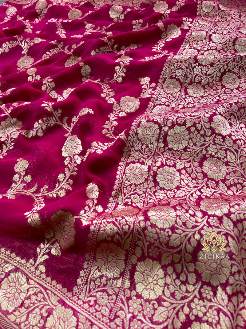 Queen Pink Banarasi Khaddi Weaved Georgette Saree