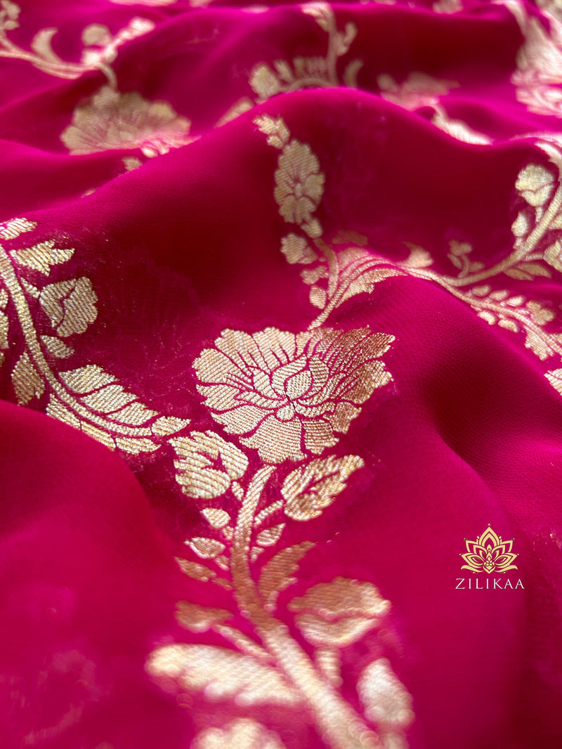 Queen Pink Banarasi Khaddi Weaved Georgette Saree
